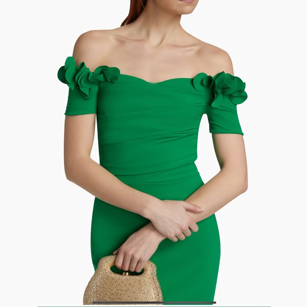 Chiara Boni Green Cap Sleeve Off-Shoulder Midi Dress
